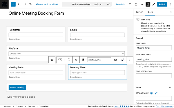 general settings time field