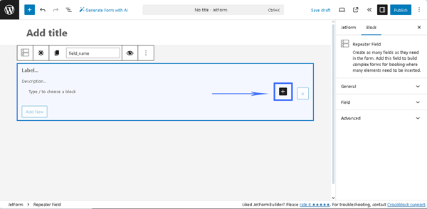 adding a block into the repeater field