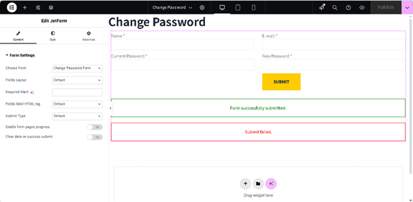 jetform widget added to a page