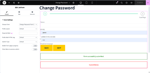 jetform widget with the modified form