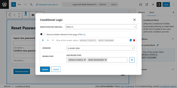 render states are set for the reset password block