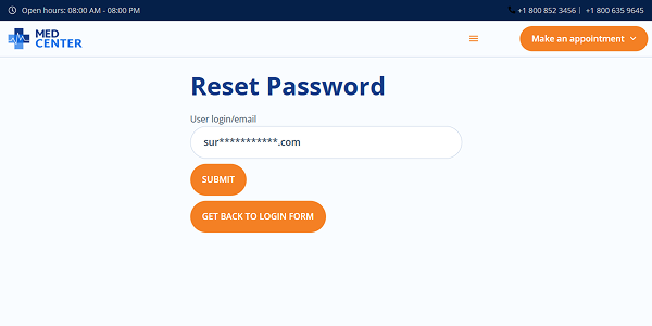 reset password form is visible on the frontend