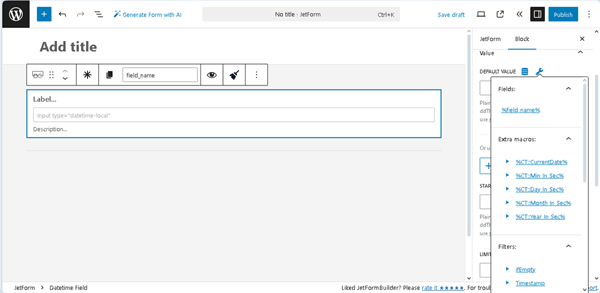 selecting the form fields, macros, and filters