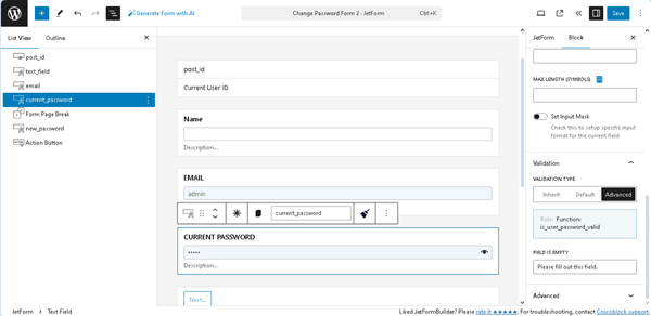 the advanced validation rule set