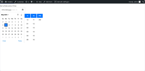 the datetime field block on the front end