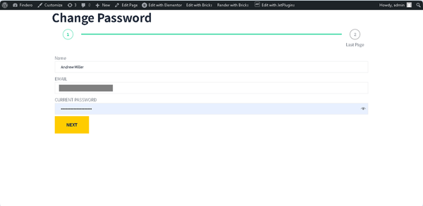 the first page of the form on the front end