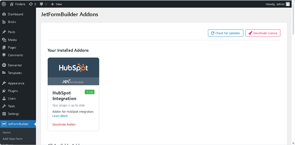 the hubspot add-on installed and activated