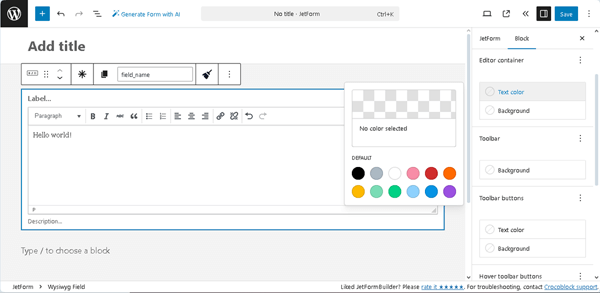 the style tab of the wysiwyg field