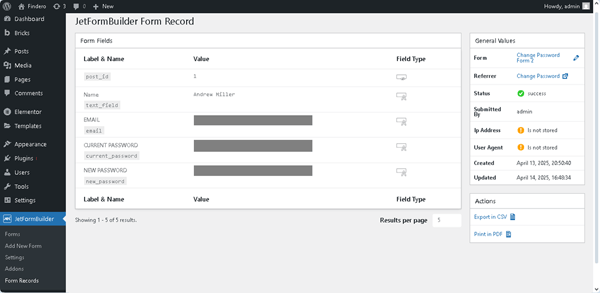 user data updated on the backend