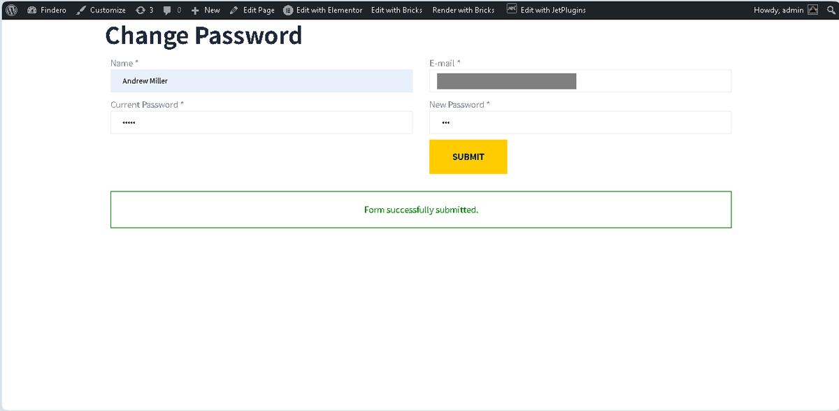 user data updating on the front end