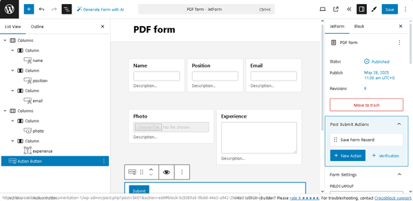 a form created