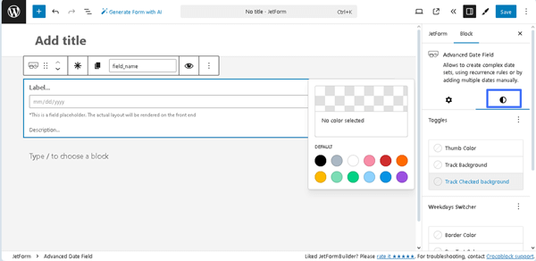setting colors with the styles settings of the advanced date field block