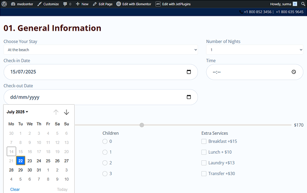 7 following days after the selected date, cannot be checked