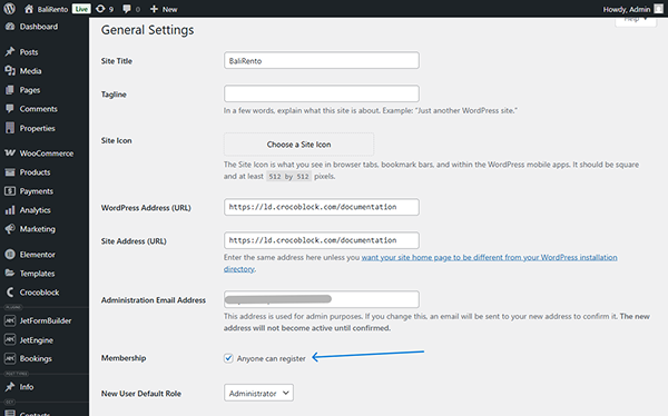 “anyone can register” option is checked for the membership field