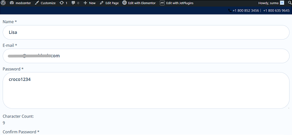 character counter works on the front - good password