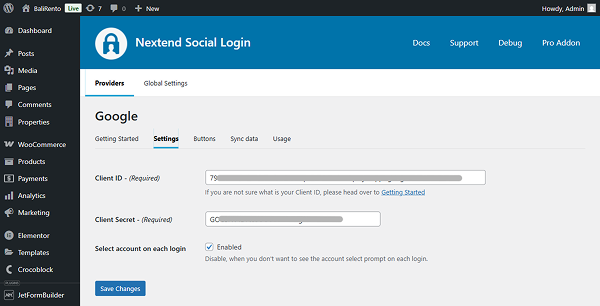 “client id” and “client secret” are added