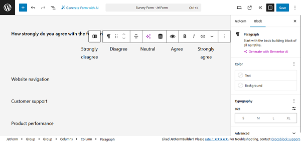 columns added for likert scale