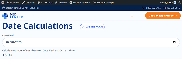 get results for the difference between the current and selected dates