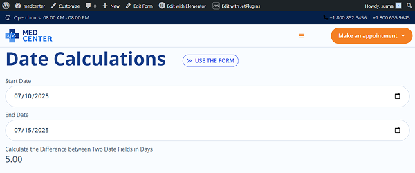 get results for the difference between two date fields in days