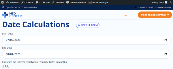 get results for the difference between two Date Fields in months