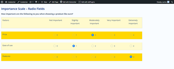 importance scale works on the frontend