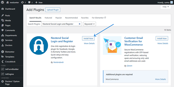 install the nextend social login and register plugin