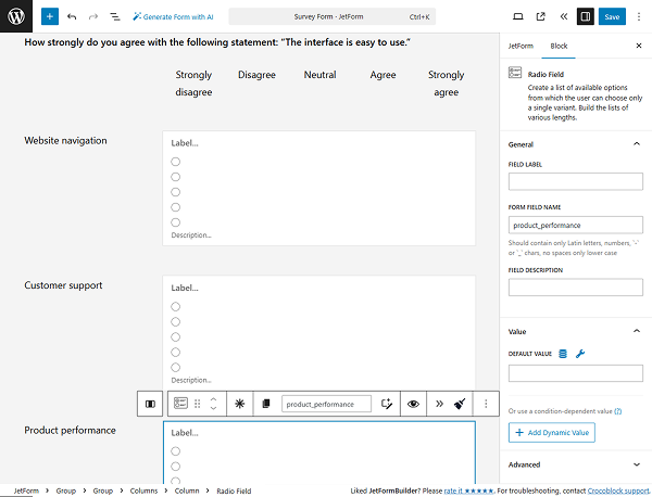 likert scale set up