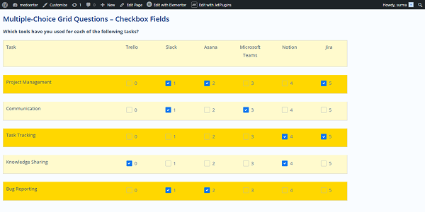 matrix or multiple select grid works on the front