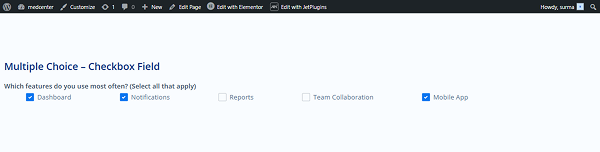 multiple choice checkbox field works on the front