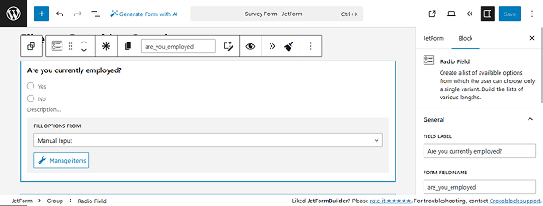 radio field added for the conditional setup