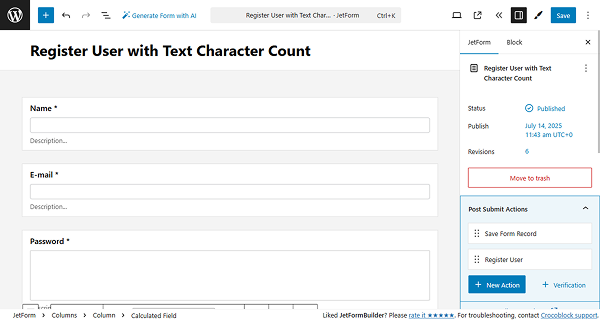 register user form created