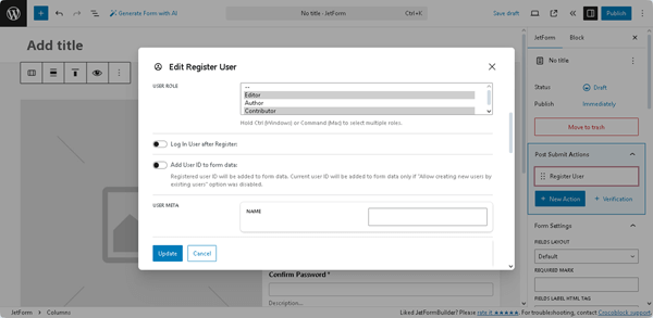 selection of user roles