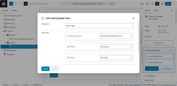 the edit insert and update term pop-up scrolled