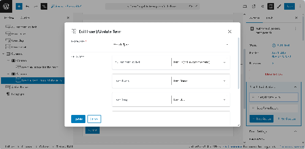 the edit insert and update term pop-up