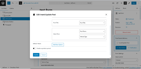 the insert and update post pop-up scrolled