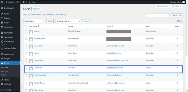 the jetformbuilder users tab