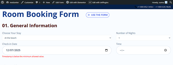 tomorrow date cannot be used on the frontend