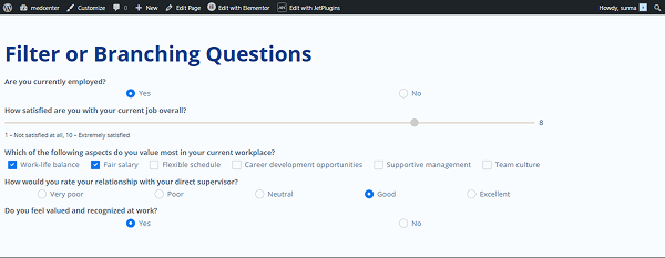 'yes' selected and conditional block is shown
