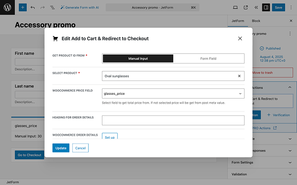 add to cart & redirect to checkout add-on setup