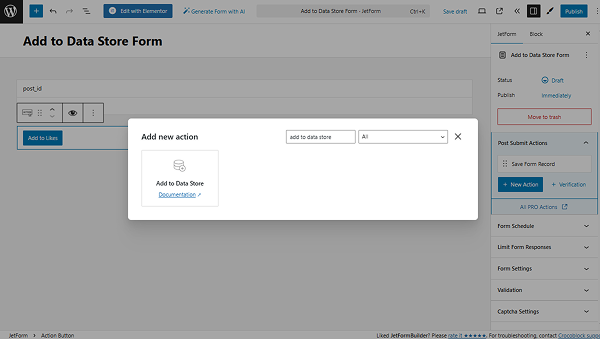 add to data store action