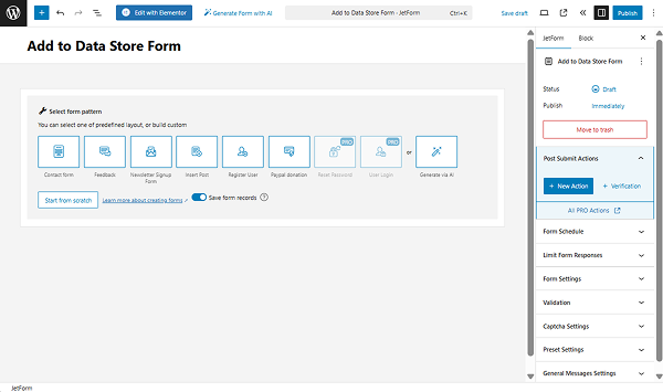 add to data store form title