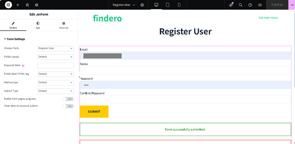 adding the form to a page via the jetform widget