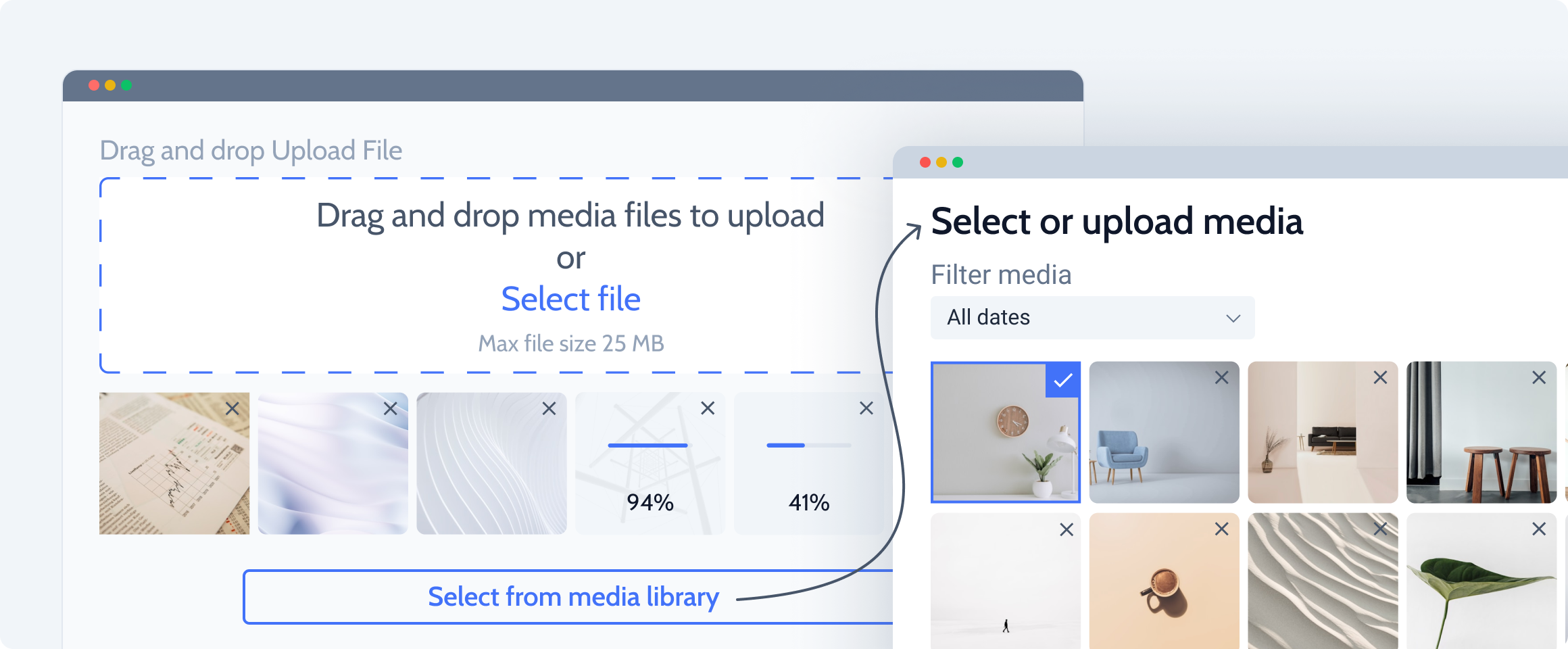 advanced UI for media upload
