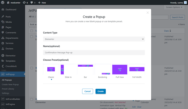 create pop-up