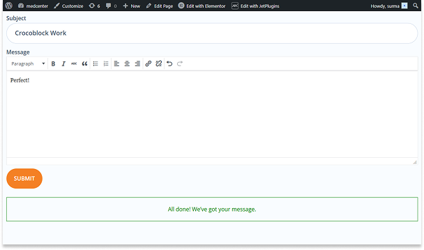 customized confirmation message is displayed on the front end