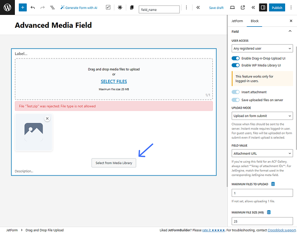 enable wp media library ui toggle