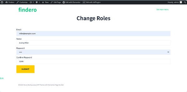 filling out the form on the front end when updating the user