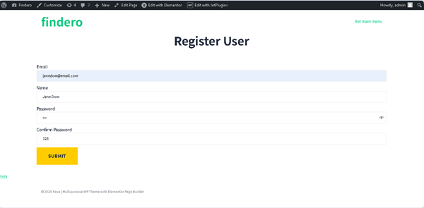 filling out the form on the front end when registering users