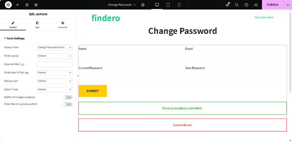 jetform widget added to a page