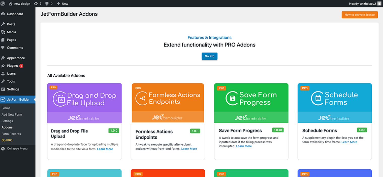 jetformbuilder addons page
